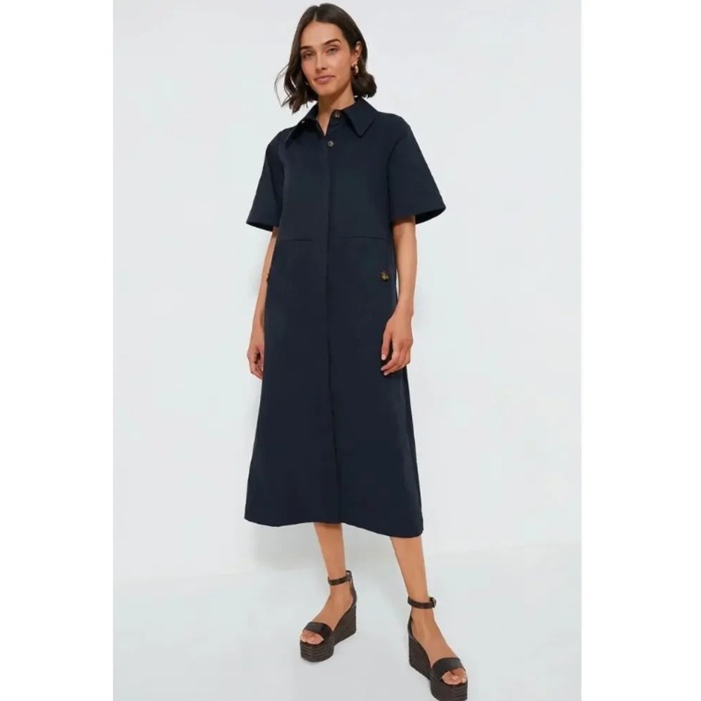 Tuckernuck Jacqueline Maxi Dress Size M Navy NEW Short Sleeve Utility Collared